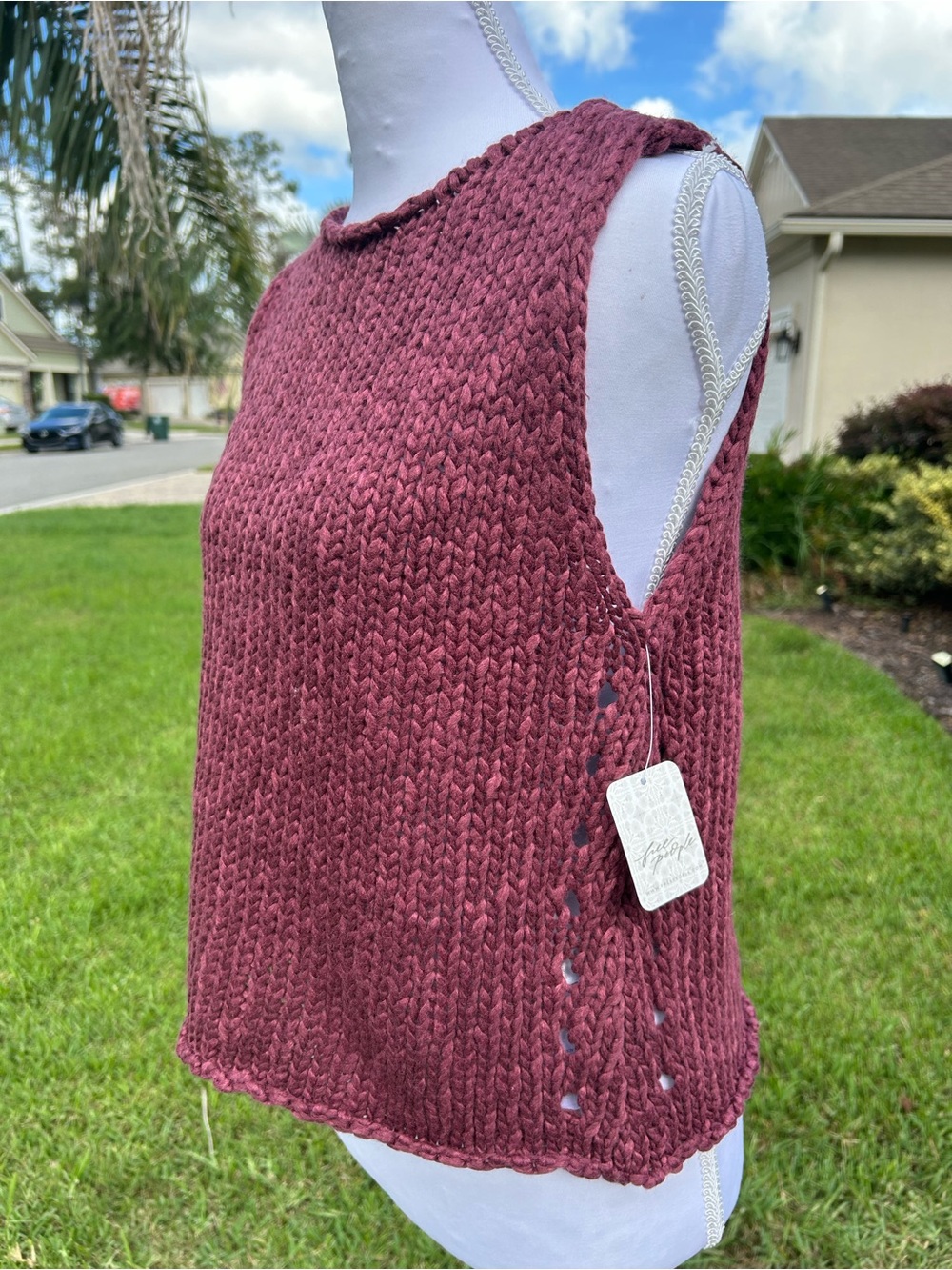 NWT🌷Free People Opal Rolled Round Neck Sleeveless Sweater Knit Tank Top - Picture 6 of 11